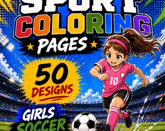 Desenhos para colorir de futebol feminino, livro de colorir de futebol para meninas, 50 desenhos em PDF, páginas para colorir de futebol para imprimir, livro de colorir de esportes