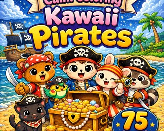 Desenhos de Piratas para Colorir para Imprimir, Livro de Colorir de Piratas Kawaii, Desenhos de Fantasia Aconchegantes para Colorir, 75 Páginas em PDF