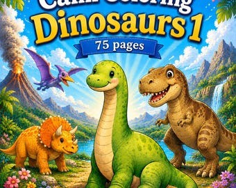 Calm Färbung Dinosaurier 1 75 Seiten Druckbare PDF Niedliche Dinosaurier Malbuch für Kinder und Erwachsene Digitaler Download Entspannende Malseiten