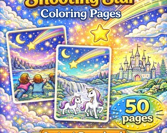 Dibujos para colorear de estrellas fugaces para imprimir, dibujos para colorear del cielo nocturno, libro para colorear del cielo estrellado, 50 diseños para descargar digitalmente.