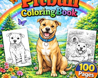 Dibujos para colorear de Pitbull para imprimir, Dibujos realistas de perros para colorear, Libro para colorear de Pitbull, Láminas para colorear de animales, 100 páginas JPEG