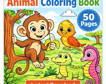 Libro para colorear de animales, 50 páginas. Dibujos para colorear de animales. Libro para colorear imprimible. Dibujos para colorear digitales.