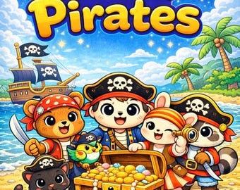 Dibujos para colorear de piratas para imprimir, libro para colorear de piratas kawaii, páginas para colorear de fantasía acogedora, 75 páginas en PDF