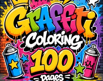 Dibujos para colorear de graffiti para imprimir, libro para colorear de arte callejero, diseños de pintura en aerosol urbana, 100 páginas en formato JPEG para descargar.