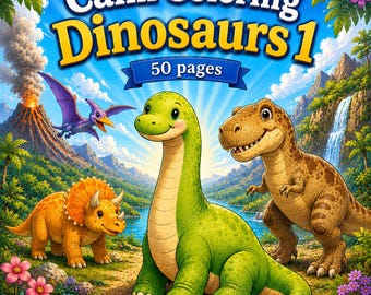 Calm Färbung Dinosaurier 1 50 Seiten Druckbare PDF niedlichen Dinosaurier Malbuch für Kinder und Erwachsene Digitaler Download Entspannende Malseiten