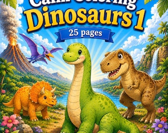 Calm Färbung Dinosaurier 1 25 Seiten Druckbare PDF niedlichen Dinosaurier Malbuch für Kinder und Erwachsene Digitaler Download Entspannende Malseiten