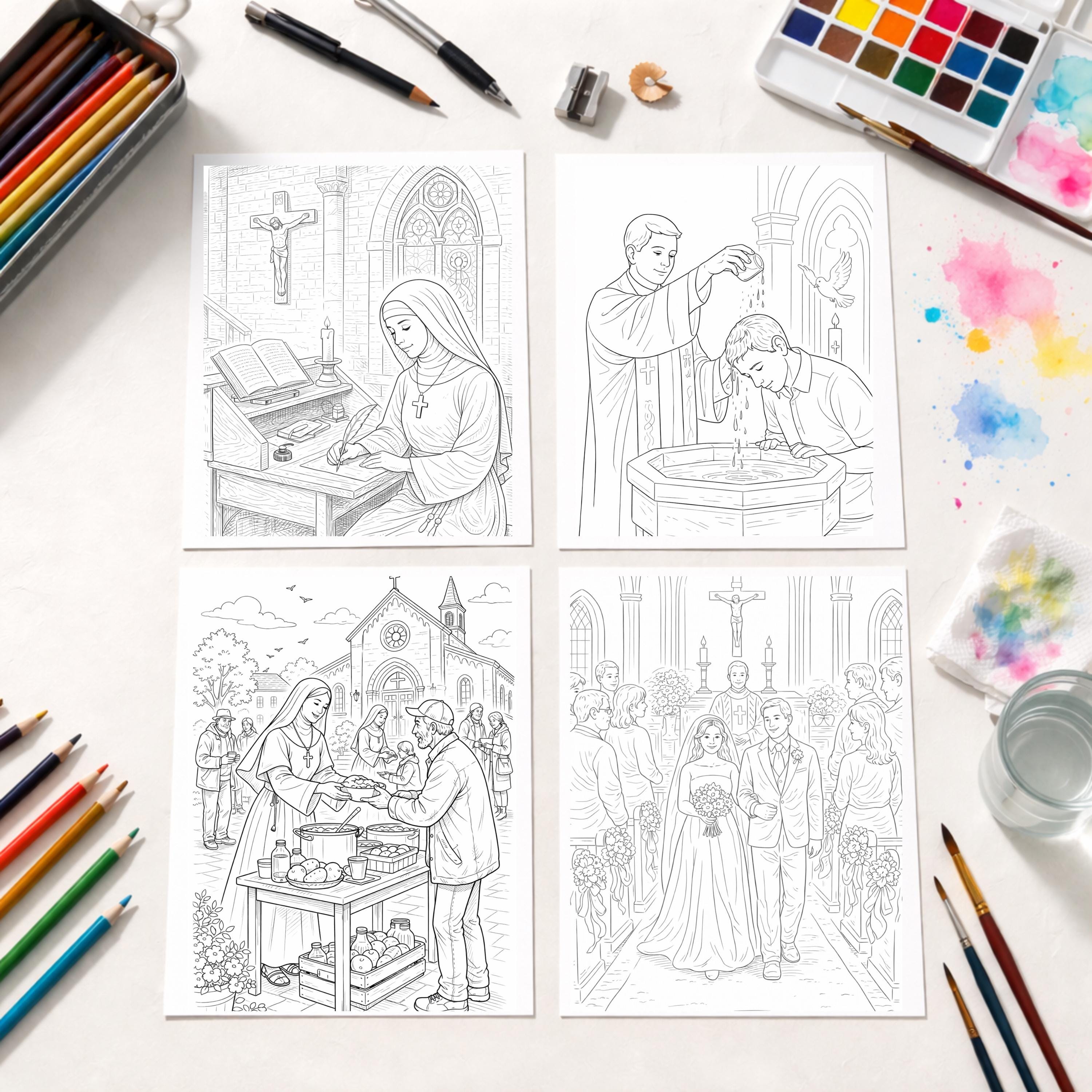 Catholic Sacraments Coloring Pages Printable, Communion Baptism ...