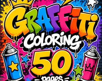 Dibujos para colorear de graffiti para imprimir, libro para colorear de arte callejero, diseños de pintura en aerosol urbana, 50 páginas en formato JPEG para descargar.