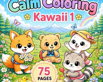 Dibujos para colorear Kawaii relajantes 1, 75 páginas en PDF, Dibujos de animales Kawaii para colorear, Libro para colorear acogedor, Dibujos para colorear fáciles de imprimir para niños y adultos