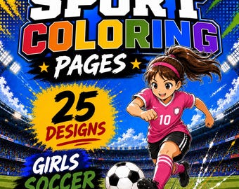 Desenhos para colorir de futebol feminino, livro de colorir de futebol para meninas, 25 desenhos em PDF, páginas para colorir de futebol para imprimir, livro de colorir de esportes