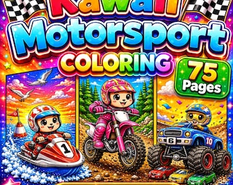 Dibujos para colorear de autos de carreras Kawaii para imprimir, libro para colorear de autos lindos, dibujos para colorear de vehículos Kawaii, 75 páginas en PDF