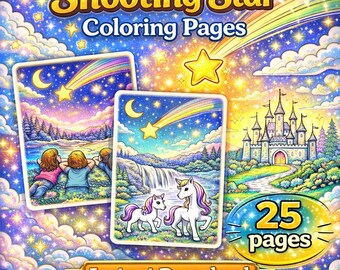 Dibujos para colorear de estrellas fugaces para imprimir, dibujos para colorear del cielo nocturno, libro para colorear del cielo estrellado, 25 diseños para descargar digitalmente.