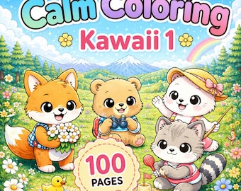 Dibujos para colorear Kawaii Tranquilos 1, 100 páginas en PDF, Dibujos de animales Kawaii para colorear, Libro para colorear acogedor, Dibujos para colorear fáciles de imprimir para niños y adultos