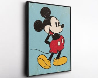 Vintage Mickey Mouse Cartoon Canvas Wall Art, Retro Cartoon Style Character Illustration Canvas Decor, Wall Decor