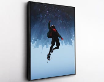 Miles Morales Spider Man Canvas Wall Art, Spider Verse Canvas Print, Marvel Superhero Artwork, Comic Movie Decor, Kids Room Wall Decor