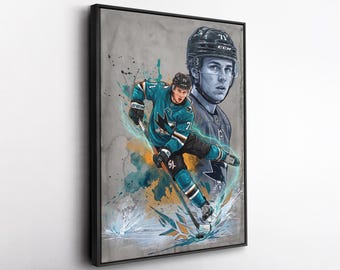 Macklin Celebrini San Jose Sharks Canvas Print, NHL Hockey Wall Art, Sports Fan Gift, Man Cave Room Decor, Modern Poster