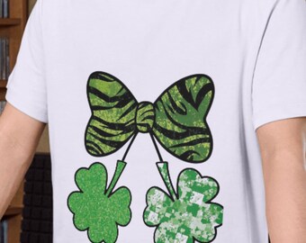 Immagine PNG di San Patrizio in stile preppy, fiocco civettuolo e trifoglio (download digitale)