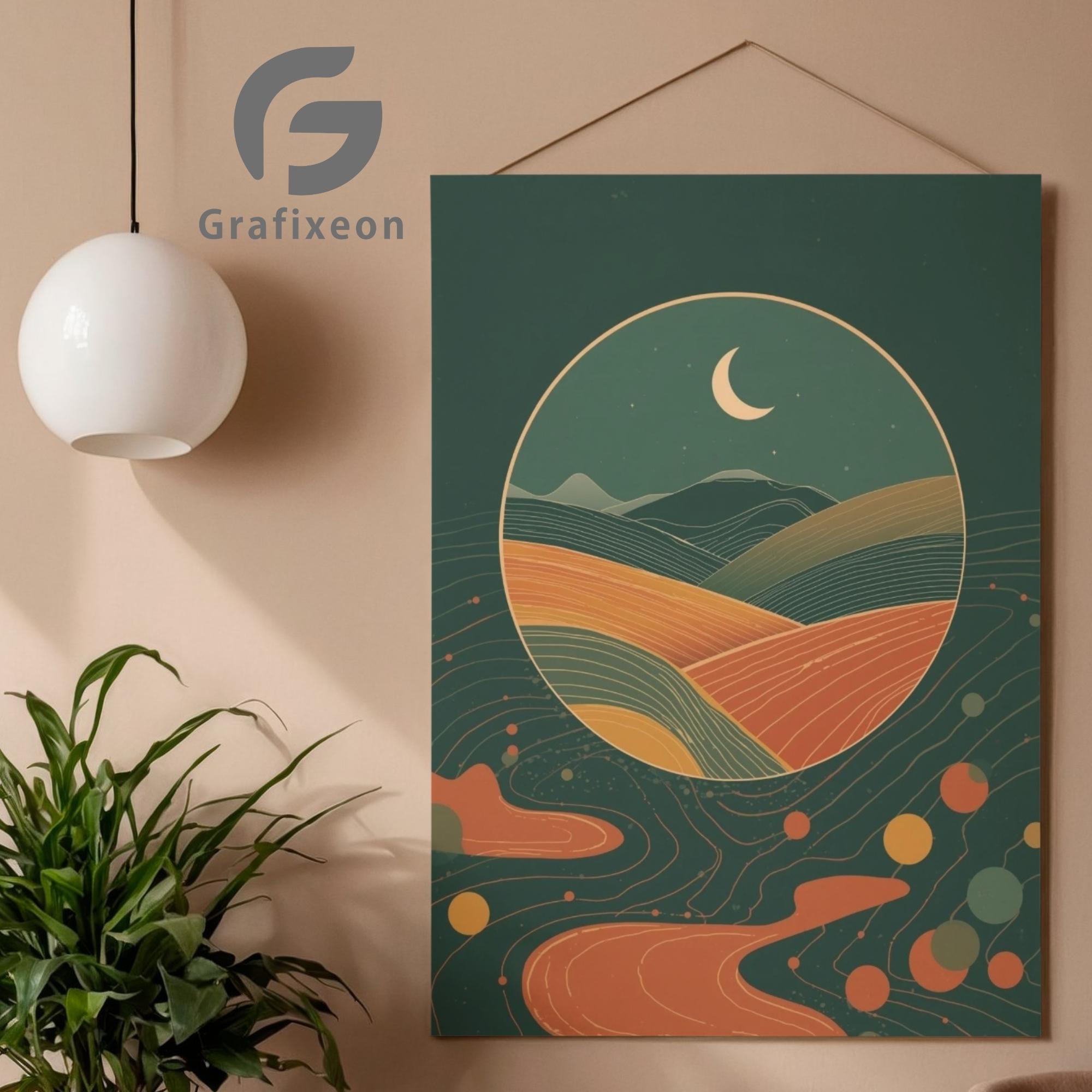 Abstract Landscape With Moon Digital Wall Art | Minimalist Boho Art ...