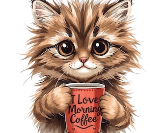 Immagine clipart di un gattino di gatto delle foreste norvegesi / SVG per amanti del caffè (download digitale)