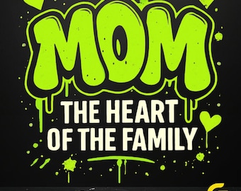 Illustrazione PNG personalizzata "Mamma Cuore Famiglia" / SVG per sublimazione / Regalo per la Festa della Mamma / Design per la stampa / Design streetwear / Adesivi per borse, tazze e magliette