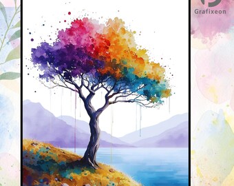 Arte digitale murale ad acquerello colorato / Decorazione per la casa stampabile / Download immediato / Poster da appendere alla parete per ufficio, camera da letto, soggiorno