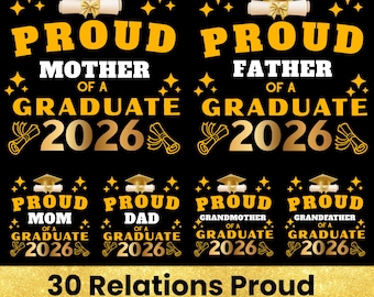 30 Immagini PNG di laurea orgogliosa / Pacchetto personalizzato Albero genealogico / Clipart di laurea stampabili / Classe del 2026 / Senior 2026 / Download digitale