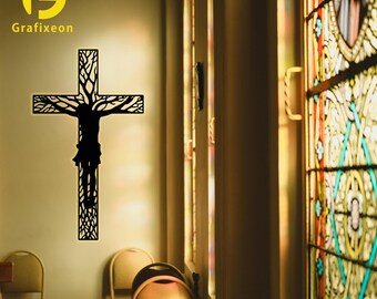 Jesus Cross Wall Art | Christian Wall Art | Crucifix Wall Decor | Printable Wall Art | Boho Wall Decor | Laser Cut | Svg Dxf Dwg Png Pdf Ai