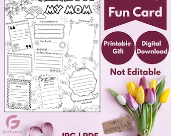 Tutto sulla mamma - Scheda didattica per bambini / Festa della mamma / Pagine da colorare / Regalo personalizzato / Illustrazione stampabile / PDF, JPG (Download digitale)