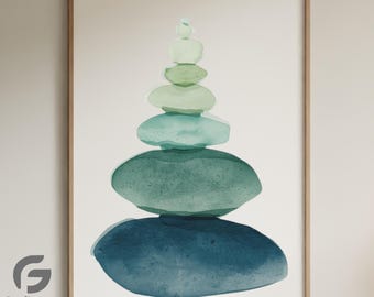 Quadro astratto con rocce in equilibrio, decorazione per la casa, stampa digitale, poster ad acquerello, arte moderna stampabile, PNG SVG PDF JPG DOWNLOAD DIGITALE