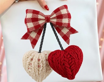 Fiocco a forma di cuore all'uncinetto finto / Immagine PNG a quadretti per San Valentino (Download digitale)