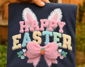 Buon Pasqua! Design PNG: Orecchie di coniglio e fiocco in finta lana (Download digitale)