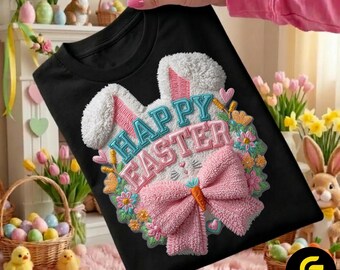 Coniglietto di Pasqua Felice PNG / Design in finta lana di peluche (Download digitale)