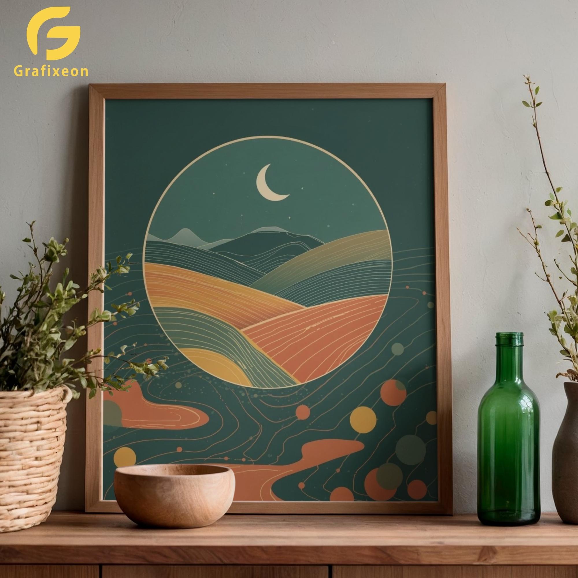 Abstract Landscape With Moon Digital Wall Art | Minimalist Boho Art ...