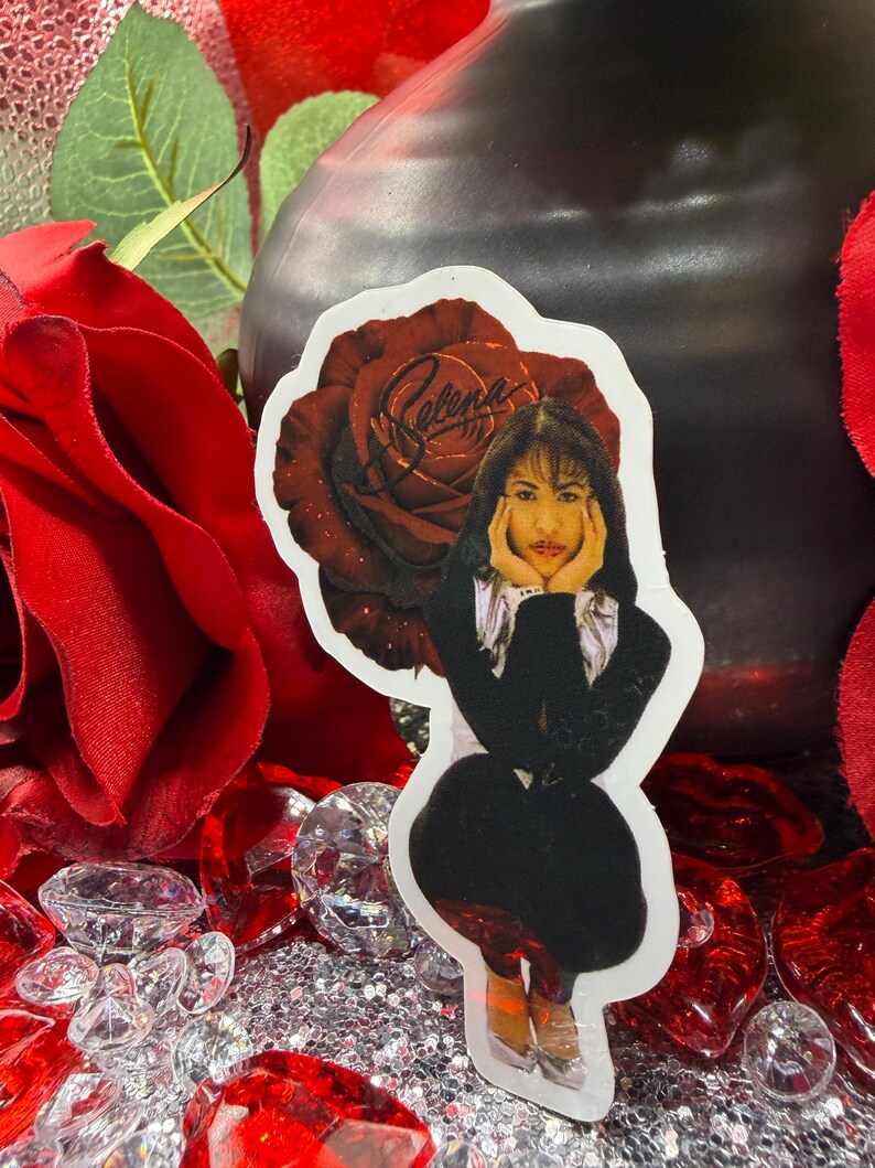 Selena Quintanilla White Vinyl Gloss Sticker Decal- Red Rose 1.9