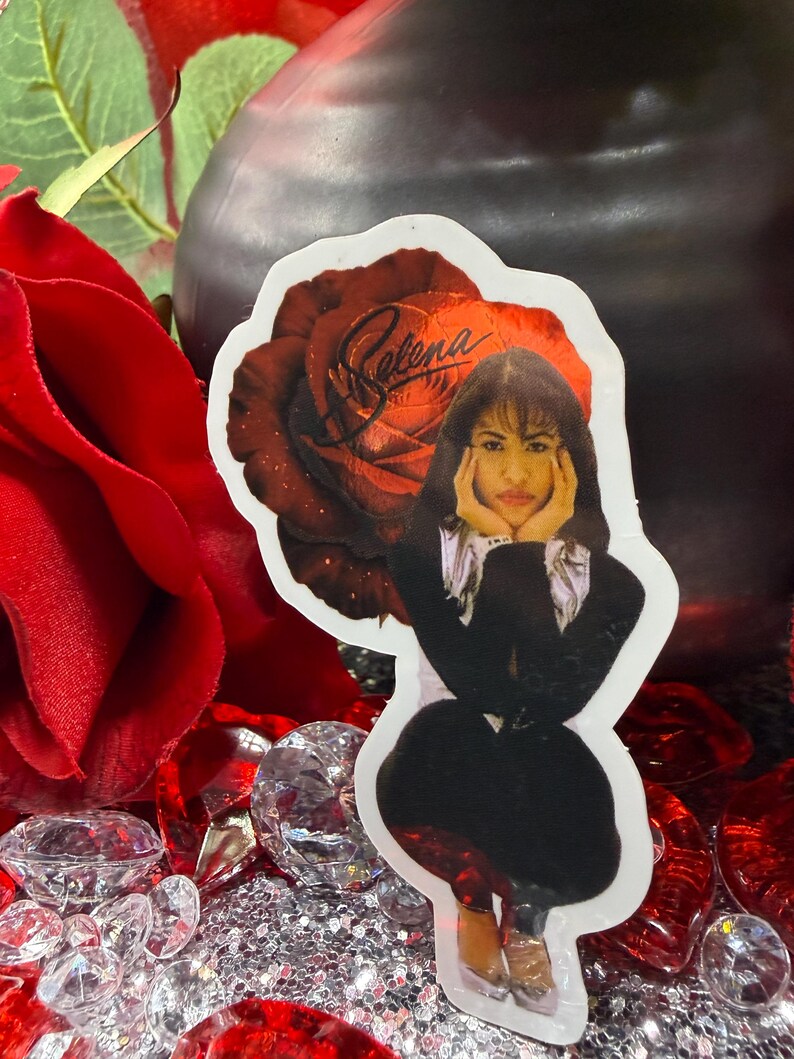 Selena Quintanilla White Vinyl Gloss Sticker Decal- Red Rose 1.9