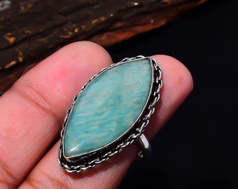 Amazonite Marquise Ring, Silver Plated Adjustable – Balance & Serenity Crystal