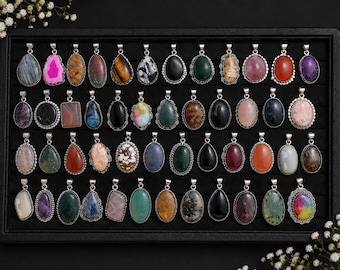 20Pcs Wholesale Mixed Gemstone Pendant | Silver Plated Handmade Jewelry Bulk Lot