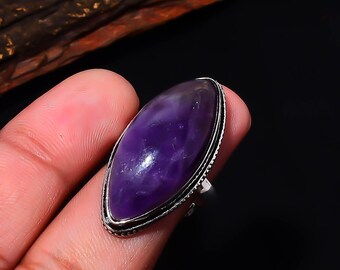 Amethyst Marquise Statement Ring, Silver Plated Adjustable – Inner Peace Crystal