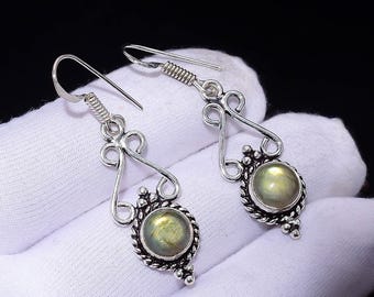 Handmade Blue Labradorite Dangle Drop Earrings | 92.5 Silver Plated Boho Jewelry