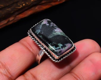 Ruby Zoisite Rectangle Ring, Silver Plated Adjustable – Passion & Growth Crystal