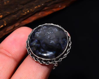Larvikite Round Ring, Silver Plated Adjustable – Grounding & Insight Crystal