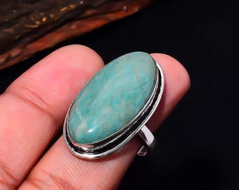 Amazonite Oval Ring, Silver Plated Adjustable – Courage & Truth Crystal