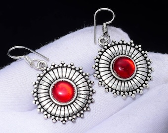 Red Garnet Filigree Dangle Earrings | Silver Plated Vintage Boho Style