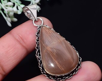 Natural Sunstone Teardrop Pendant | Golden Shimmer Gemstone | German Silver Boho Statement Necklace