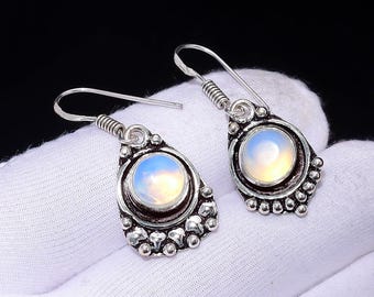 Handmade Milky Opal Dangle Drop Earrings | Silver Plated Boho Jewelry, October Birthstone