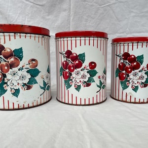 Set of 3 Vintage Cherry Blossom Tins – Rustic Patina – Collectible Storage