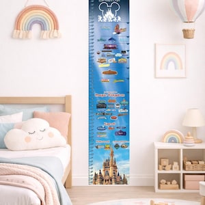 Disney-lengtemeter-tracker voor kinderen-Disney World-rijhoogtetabel voor kinderen-Disney-lengtegroeigrafiek-gedrukte Disney-hoogtemeter - 60 x 12 inch
