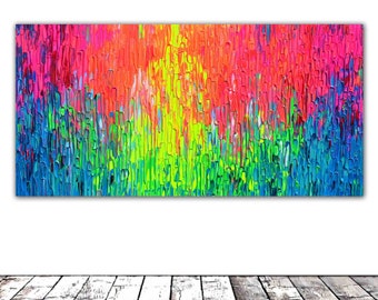 Rainbow Rain - Grande PALETTE COLORÉE PALETTE KNIFE Peinture abstraite