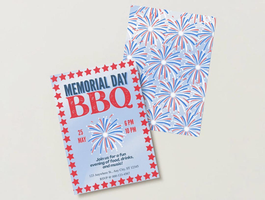 Memorial Day BBQ Invitation | Editable Canva Template (digital Download ...