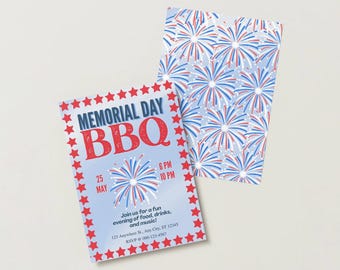 Memorial Day BBQ Invitation | Editable Canva Template (Digital Download)